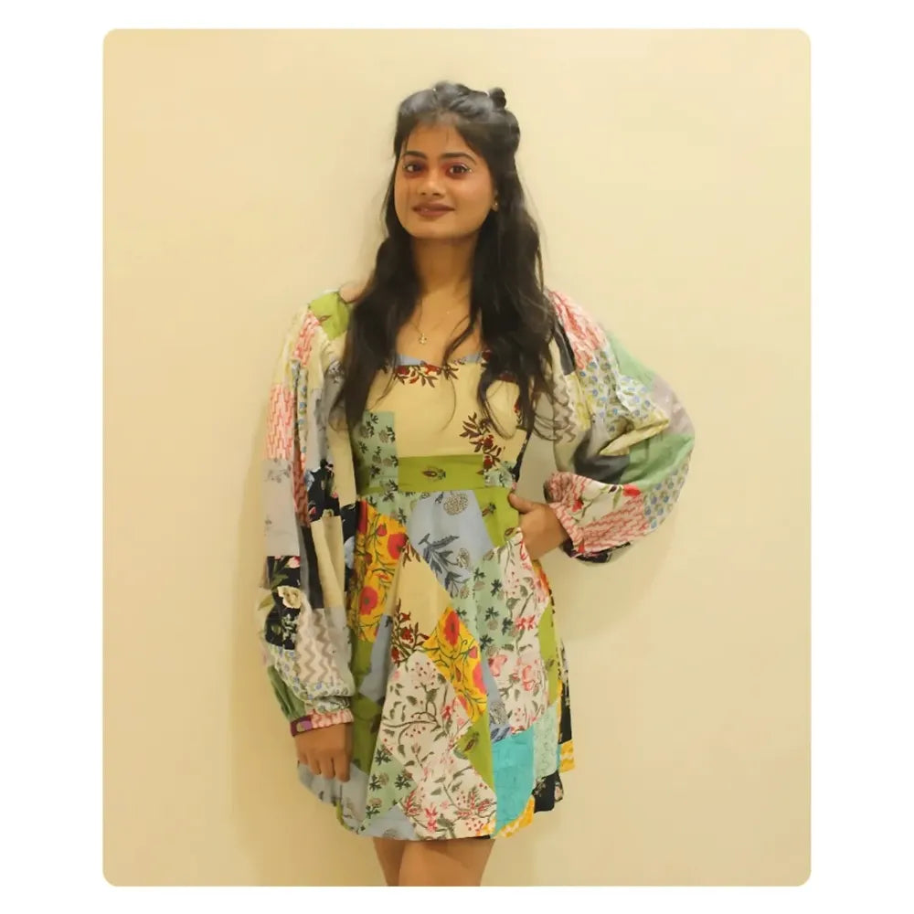 Multi-Color Abstract Patch Mini Dress