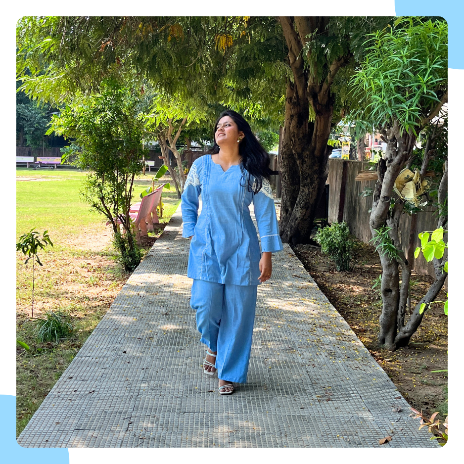 Pale Blue Cotton Flex Co-ord Set with Crochet Lace Detailing