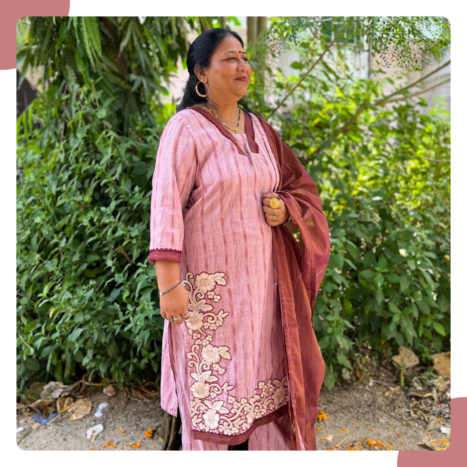 Old Rose South Cotton Lurex Kurta Set with Lace Embroidery
