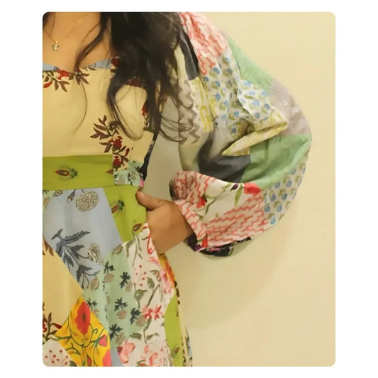 Multi-Color Abstract Patch Mini Dress