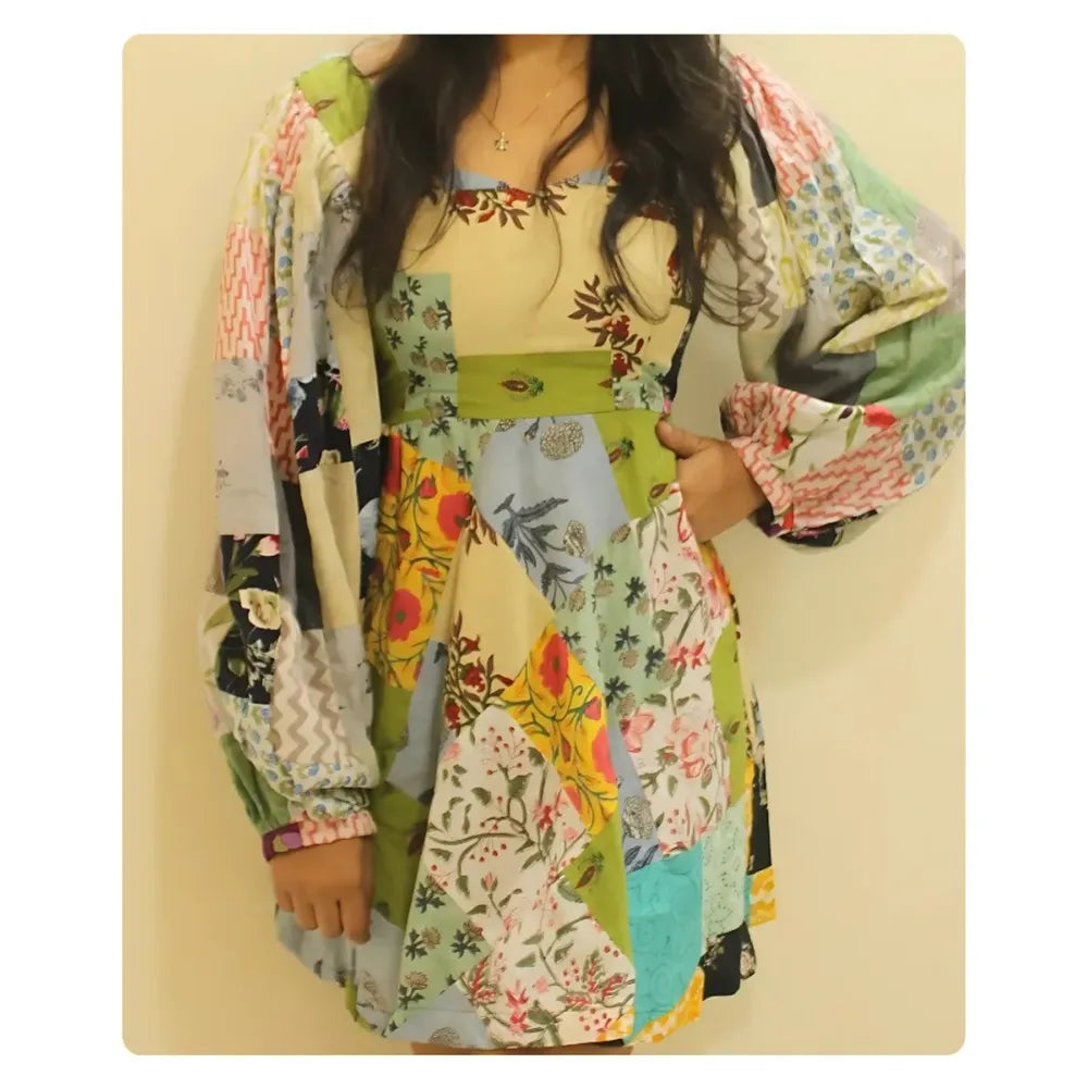 Multi-Color Abstract Patch Mini Dress