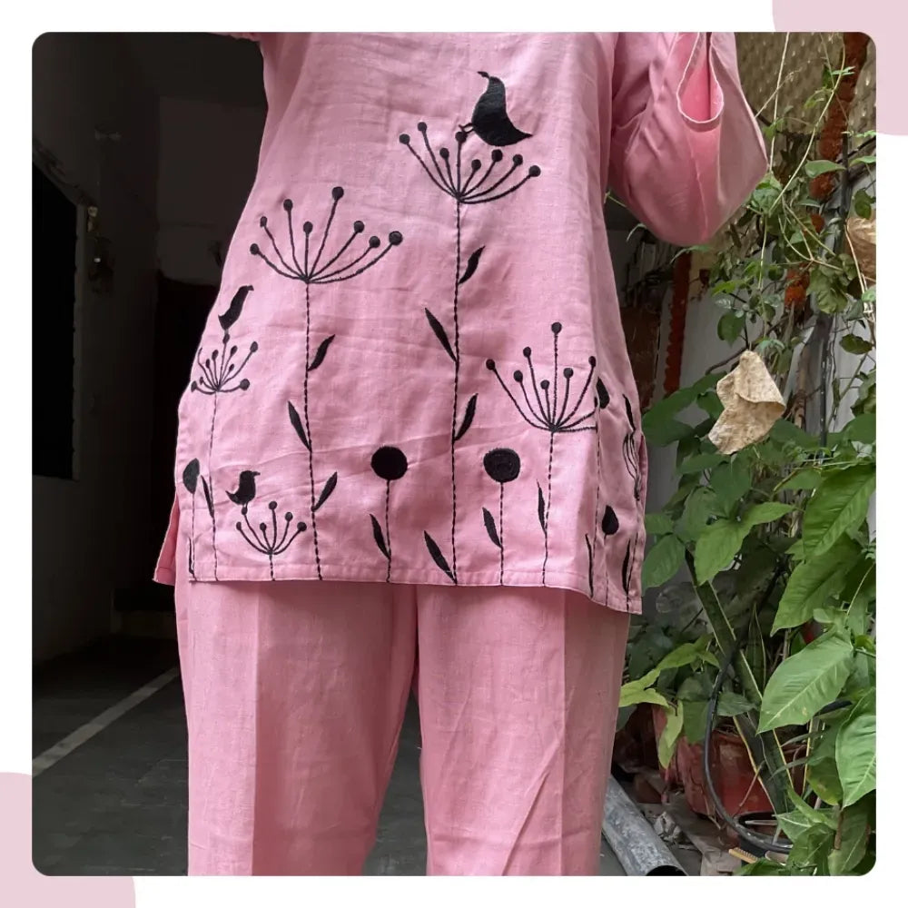 Blush Pink Cotton Flex Co-Ord Set – Short Kurti & Pants