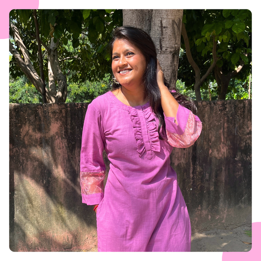 Soft Mauve Cotton Flex Co-ord Set with Crochet Lace Detailing
