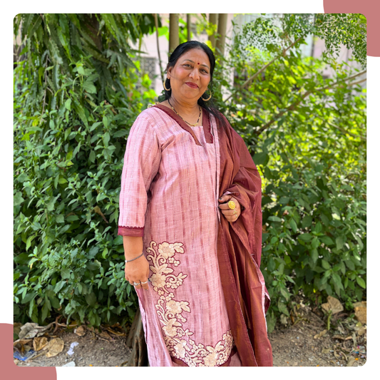 Old Rose South Cotton Lurex Kurta Set with Lace Embroidery