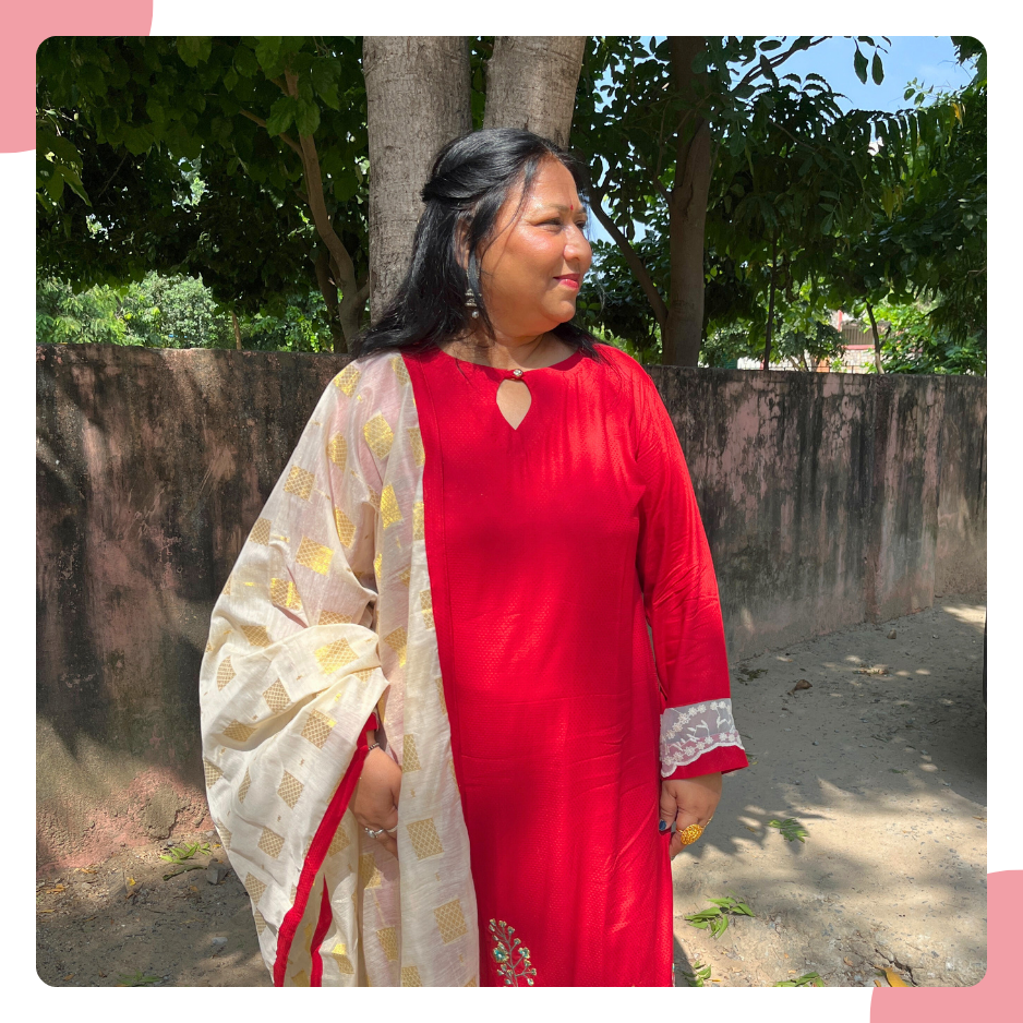 Poppy Red Rayon Dobby Kurta Set with Lace & Floral Embroidery