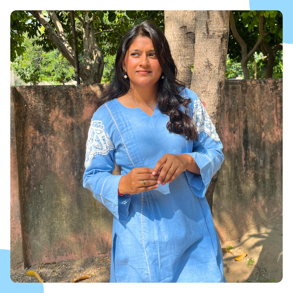 Pale Blue Cotton Flex Co-ord Set with Crochet Lace Detailing