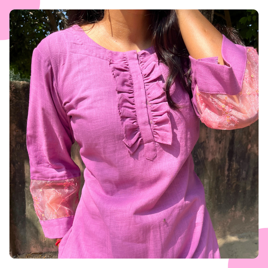 Soft Mauve Cotton Flex Co-ord Set with Crochet Lace Detailing
